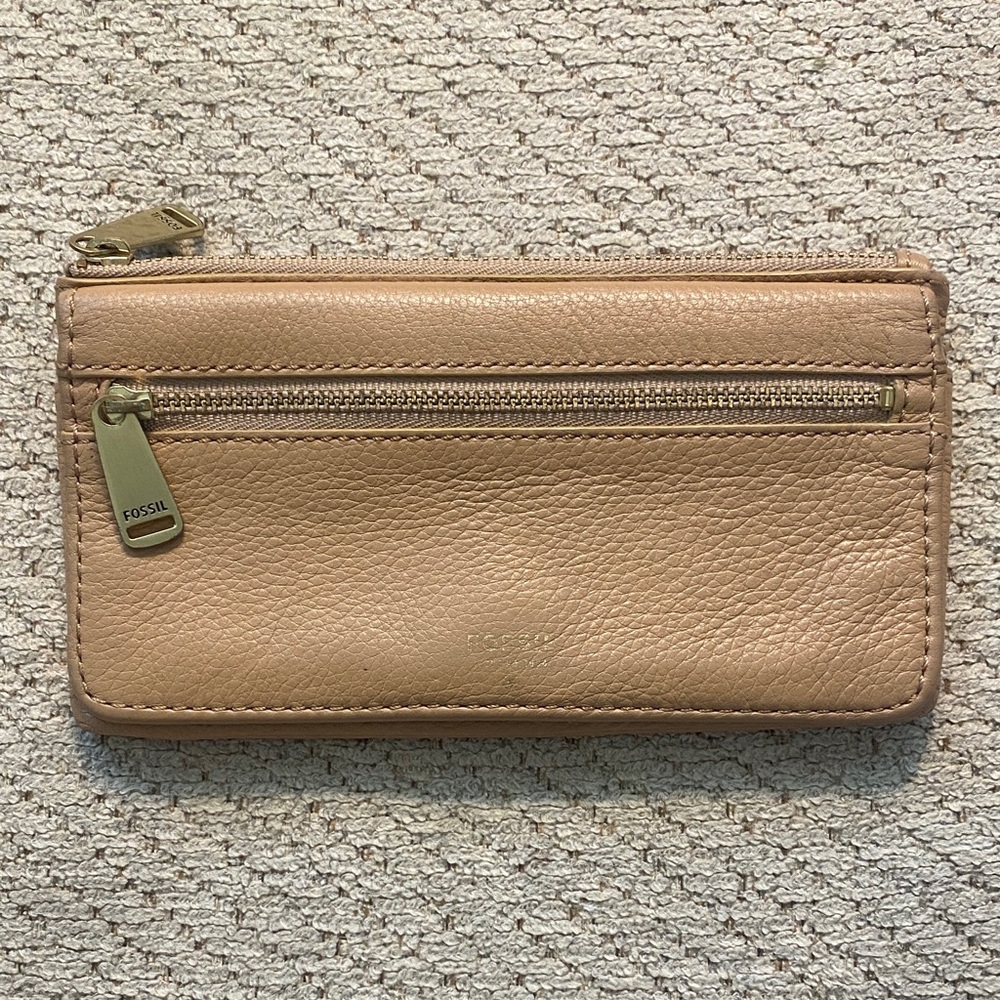 Fossil Flap Snap Bi-fold Long Wallet Tan Leather Zip SL5031